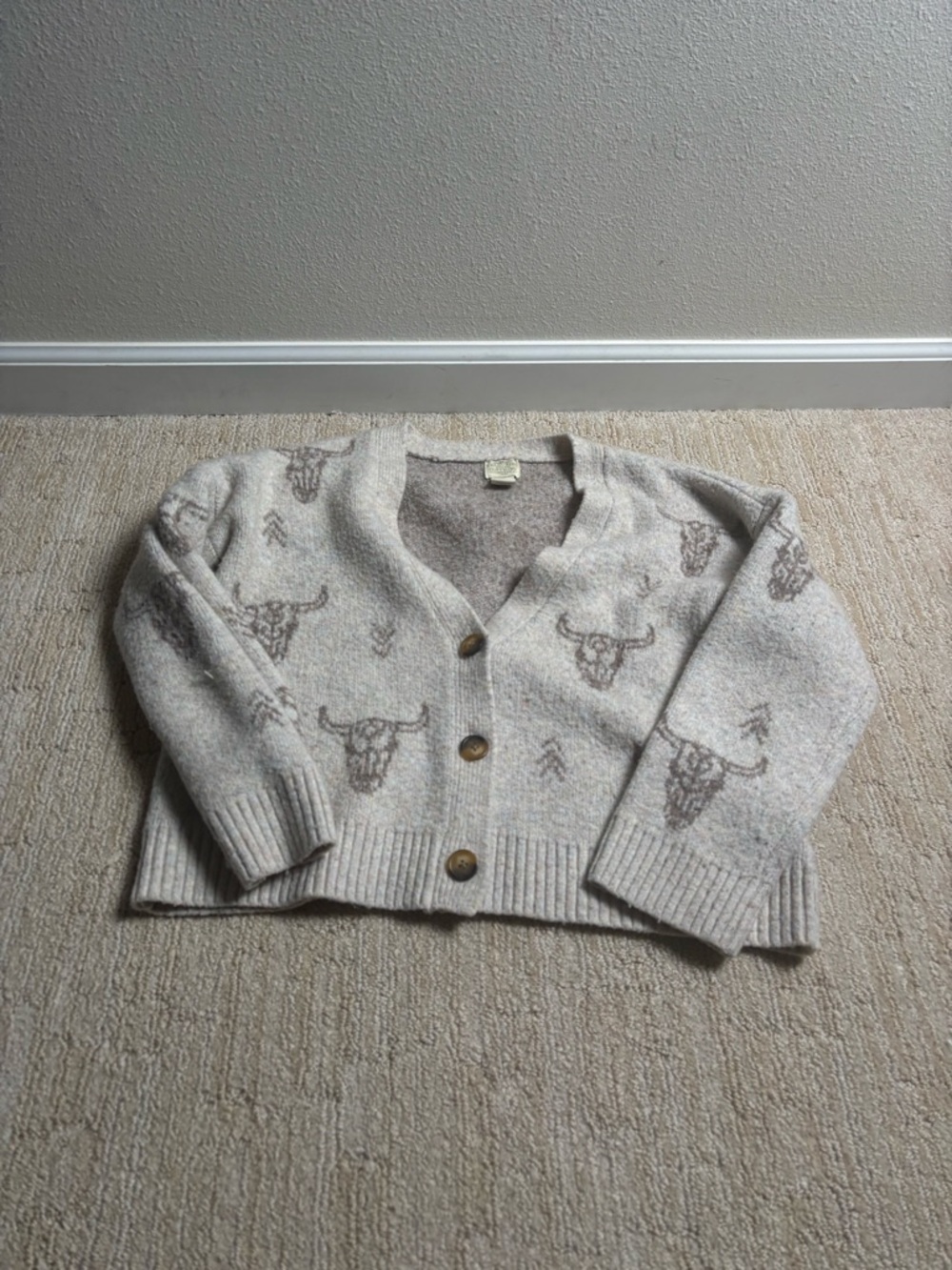Ivory Cow Skull Motif Button-Front Women's Cardigan